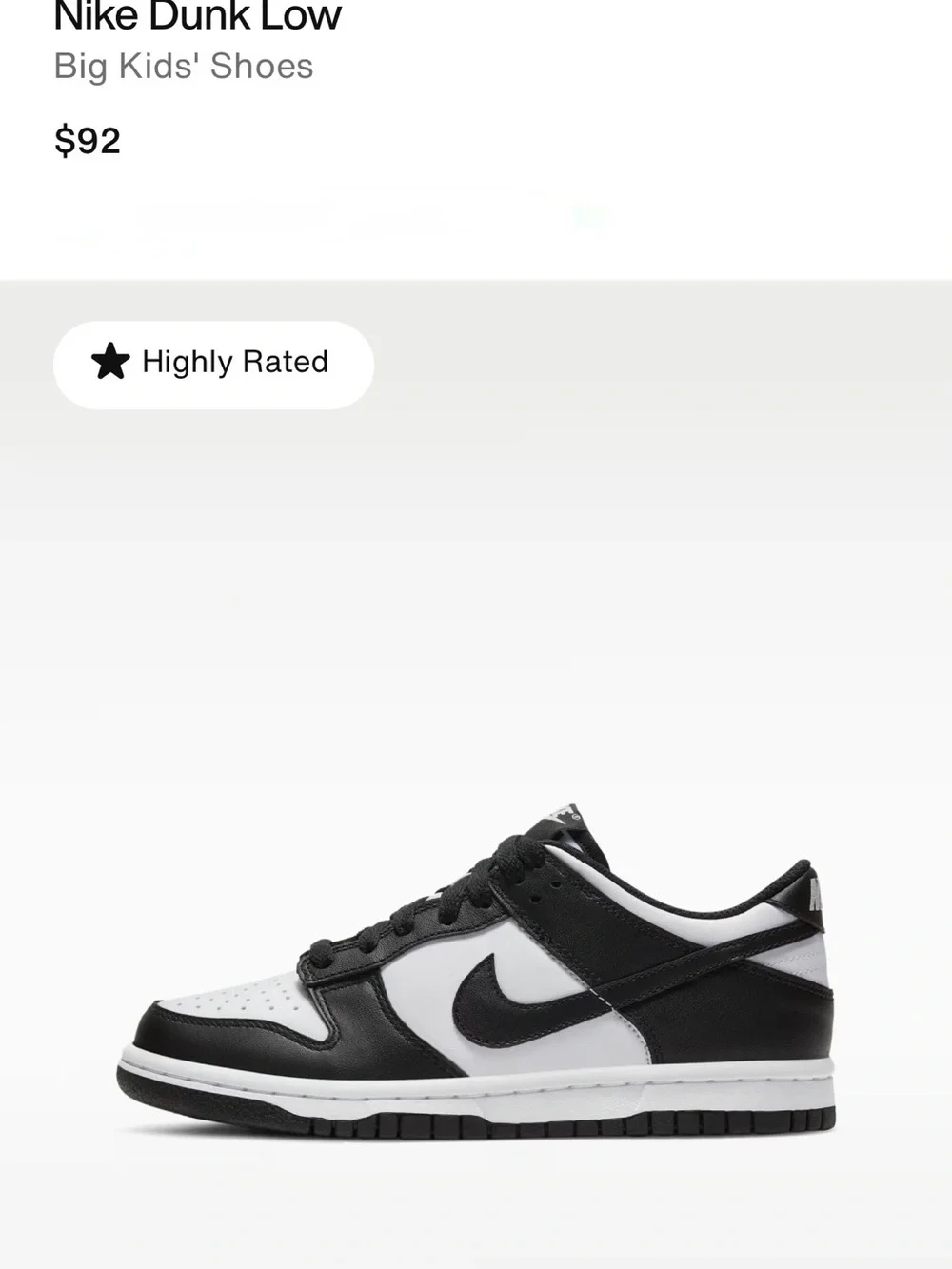Nike Dunk Low Youth Sneakers — “Panda” Black & White